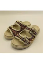 Bona Cream Genuine Leather Beaded Women's Slippers