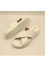 Pantoufles confortables en cuir blanc Alessia pour femmes