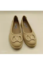 Ballerines beiges en cuir véritable, collection 2002 – avec accessoires métalliques