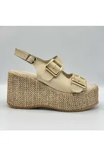 Amethyst Exclusive Frida Beige Leather Platform Heel Women's Sandals