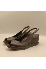 Terre Siyah Deri Dolgu Topuk Sandalet