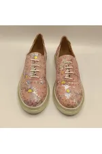 Jenny Powder Pink Leather Floral Pattern Women's Sneaker