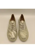 Jenny Gümüş Deri Yıldız Desenli Kadın Sneaker