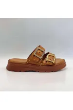 Rosa Taba Genuine Leather Buckle and Studded Women's Slippers