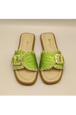 Pantoufles authentiques en cuir vert pour femmes