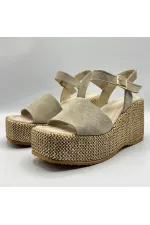 Ametist Exclusive Agatha Bej Süet Dolgu Topuk Kadın Sandalet