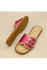Authentic Fuchsia Leather Women's Slippers