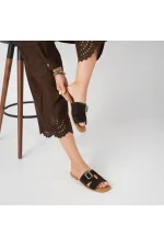 Bellini Coffee Suede Buckle Genuine Leather Women's Slippers