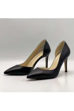 Nadin 100% Genuine Leather Black Stiletto – Neolite Sole, Open-Neck Design