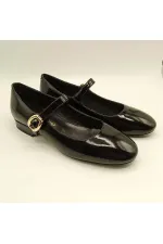 Marry Black Glossy Leather Square Toe Short Heel Women's Shoes