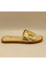 Authentic Matte Gold Leather Slippers