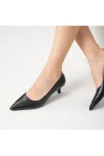 Chaussures pour femmes LINA en cuir véritable noir, talon de 5 cm et bout pointu