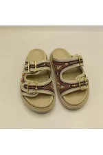 Bona Cream Genuine Leather Beaded Women's Slippers