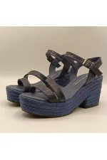 Lonna Lacivert Deri Dolgu Topuk Sandalet