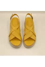 Garda Sarı Deri Dolgu Topuk Sandalet