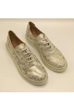 Jenny Gümüş Deri Yıldız Desenli Kadın Sneaker