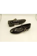 Marry Black Glossy Leather Square Toe Short Heel Women's Shoes