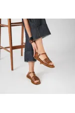 Asta Taba Deri Düz Kadın Sandalet