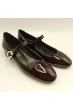 Chaussures pour femmes Marry en cuir brillant bordeaux à bout carré et petit talon