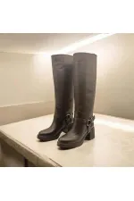 Sonya Topuklu Siyah Deri Kadın Çizme