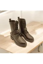 Bottes pour femmes en cuir noir pierre