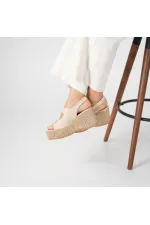 Amethyst Exclusive Frida Beige Leather Platform Heel Women's Sandals