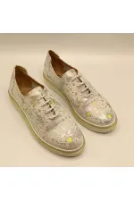 Jenny Silver Leather Floral Pattern Women's Sneaker