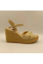 Camelia Gold Deri Dolgu Topuk Sandalet