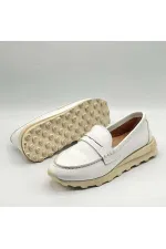 Carle Beyaz Hakiki Deri Kadın Loafer - 3 cm Termolight Taban
