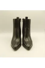 Valeria Black Genuine Leather Women's Boots – Pointed Toe, TPU Non-Slip Sole, 7.5 cm Heel with Metal Accessories