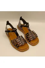 Asta Black Leather Flat Women's Sandals