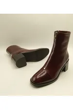 Clara Bordo Deri Kadın Bot – Kroko Rugan Burun & Topuk Detaylı