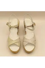 Camelia Gümüş Deri Dolgu Topuk Sandalet