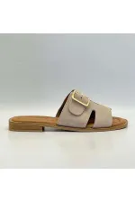 Bellini Bej Süet Tokalı Gerçek Deri Kadın Terlik