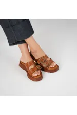 Rosa Taba Genuine Leather Buckle and Studded Women's Slippers