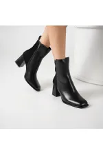 Berit Black Leather & Suede Women's Boots – 7 cm Thick Heel – 21.5 cm Boot Height – TPU Non-Slip Lugged Sole