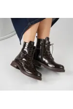 Gloria Acı Kahve Parlak Kroko Deri Kadın Bot