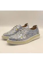 Jenny Blue Leather Floral Pattern Women's Sneaker