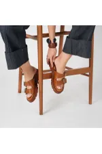 Rosa Taba Genuine Leather Buckle and Studded Women's Slippers