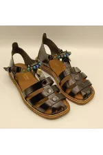 Sandales plates en cuir noir Cali pour femmes