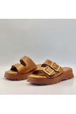 Rosa Taba Genuine Leather Buckle and Studded Women's Slippers