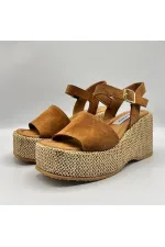 Ametist Exclusive Agatha Taba Süet Dolgu Topuk Kadın Sandalet | Yazlık Rahat ve Şık Kadın Sandalet