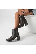Aura Dark Brown Square Toe Chunky Heel Genuine Leather Women's Boots