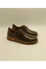 Ariss Khaki Wrinkled Patent Leather Genuine Leather Women's Casual Shoes – Lightweight Flexible Rubber Sole