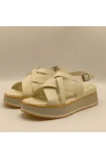 Garda Krem Deri Dolgu Topuk Sandalet