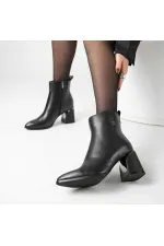 Valeria Black Genuine Leather Women's Boots – Pointed Toe, TPU Non-Slip Sole, 7.5 cm Heel with Metal Accessories
