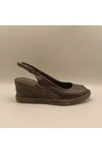 Terre Siyah Deri Dolgu Topuk Sandalet