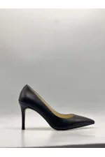 Nadia %100 Gerçek Deri Siyah Stiletto – 9 cm Topuk