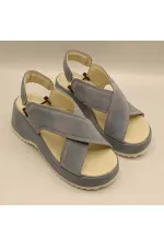 Sindy Blue Leather Platform Sandals