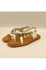 Daphne White Leather Flat Women's Sandals